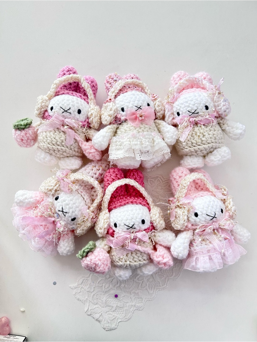Handmade Crochet Miffy Bunny Dolls in Pink & Cream $25 each